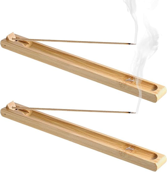 2 Pieces Incense Holder for Sticks with Adjustable Holder Natural Bamboo Incense Stick Wood Stick Angle Home Incenses Burner with Ash Collector Incenss Burner for Meditation Yoga Relaxation Home Decor - Bloomnest