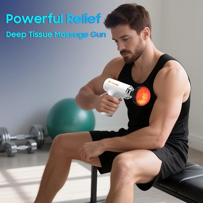 Massage Gun with Heat – Powerful Deep Tissue Massager, Handheld Mini Massage Gun for Full-Body Muscle Relief, Adjustable Speeds for Pain Relief & Recovery, Portable Muscle Massager for Home,Travel, - Bloomnest