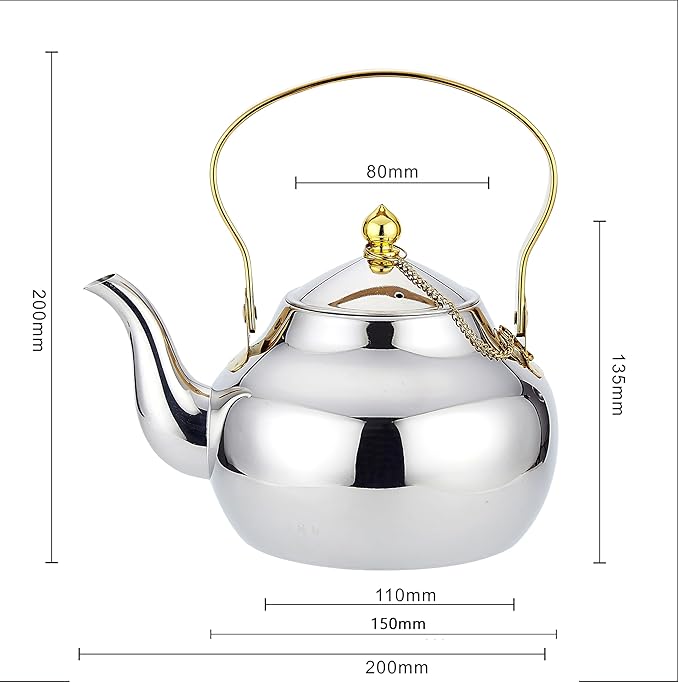 SANQIAHOME 1.3 Quart Stainless Steel Teapot With Infuser,Tea Kettle For Stove Top Minimalist Style