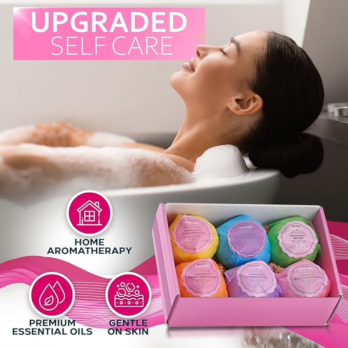 Bath Bombs Gift Set - 6 Bubble Bath Fizzies (6 x 2oz) with Natural Dead Sea Salt Cocoa and Shea Essential Oils - Best Gift Idea for Birthday, Mom, Woman, Girl, Him, Kids - Bloomnest