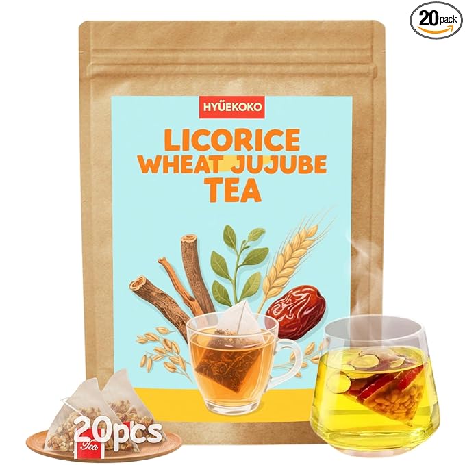 20 Bags Licorice Root Wheat & Jujube Tea, Caffeine-Free Natural Ingredients Chinese Herbal Tea Bags, Support Better Sleep & Relaxation, No Additives Tea for Evening Rituals - Bloomnest