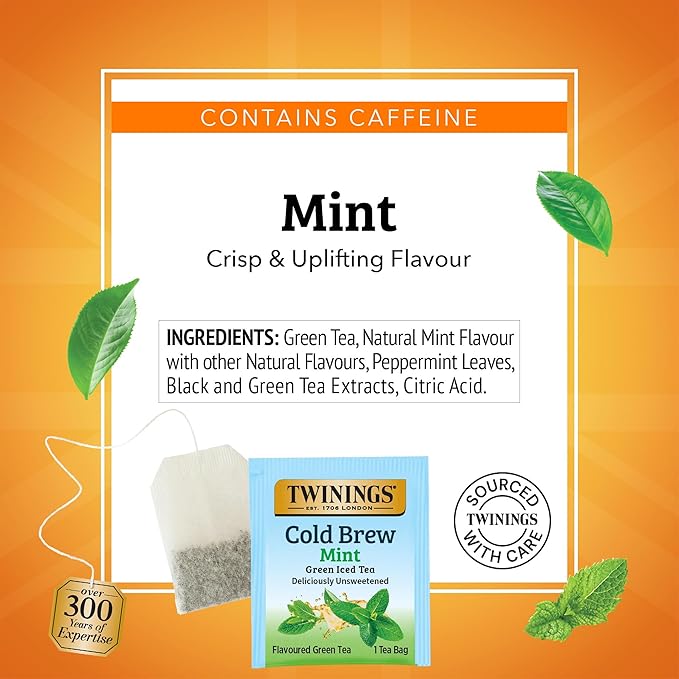 Twinings Mint Green Cold Brew Iced Tea Bags, 20 Count (Pack of 6), Unsweetened Flavoured Green Tea, Caffeinated, 120 Teabags - Bloomnest