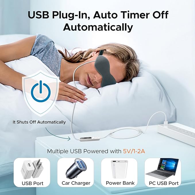Ezona Heated Eye Mask, Warm Eye Compress Mask for Dry Eyes, USB Electric Eye Heating Pad with Temperature & Timer Control, Dry Eye Mask for Blepharitis, Sinus Migraine (Gray) - Bloomnest