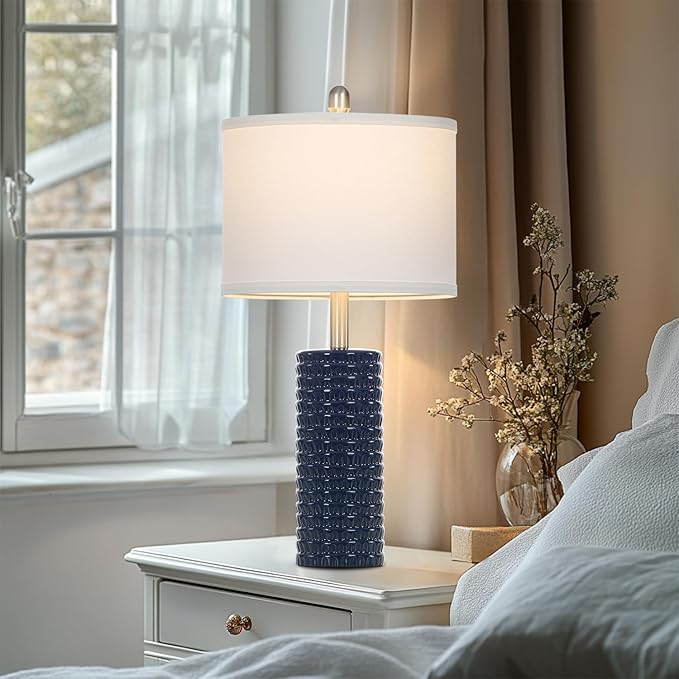 24.5" Modern Ceramic Table Lamp Set of 2 for Living Room Blue Desk Lamps for Bedroom Farmhouse Bedside Nightstand Bedside Lamp End Table Lamps Blue - Bloomnest
