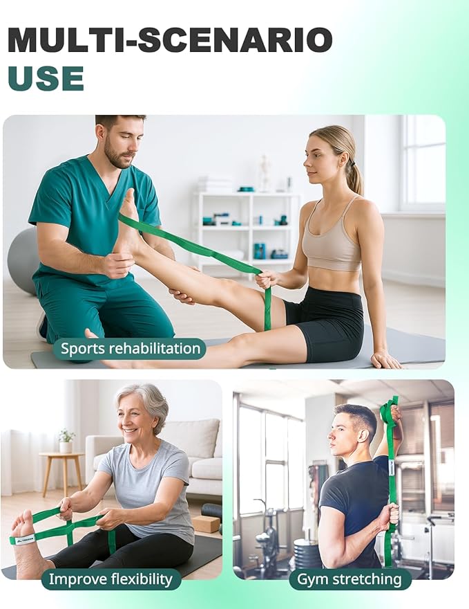 Trideer Stretching Strap Yoga Strap for Physical Therapy, 10 Loops Yoga Straps for Stretching, Non-Elastic Stretch Strap for Pilates, Exercise, Stretch Band for Women & Men