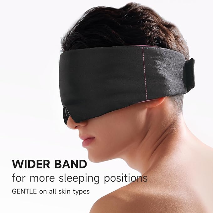 Umisleep Soft Sleep Mask, Blackout Eye Mask for Side Sleepers, Women Men Sleeping Mask, Anti-Wrinkle & Softer Than Real Mulberry Silk Eye Cover, Satin Blindfold with Adjustable Band, Black - Bloomnest