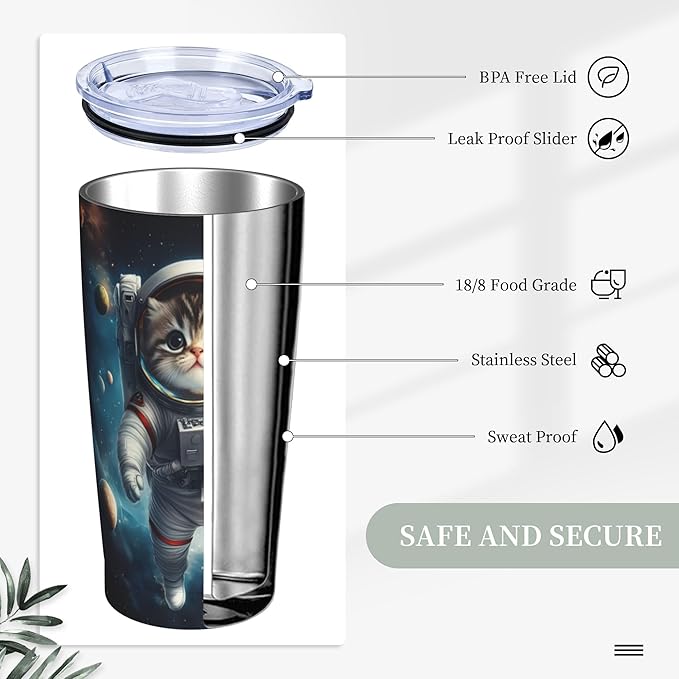 Cat Tumbler with Lid and Straw 20 oz Stainless Steel Cup Insulated Tumbler Coffee Mug for Home Office or Car Christmas Birthday Gifts - Bloomnest