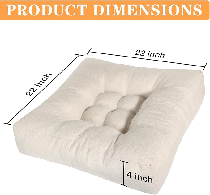 Beige Square Floor Pillow Meditation Cushions, Large Floor Sitting 22"x22"x4.6", Tufted Cushions for Yoga Living Room Tatami Home Decor 2 Pack - Bloomnest