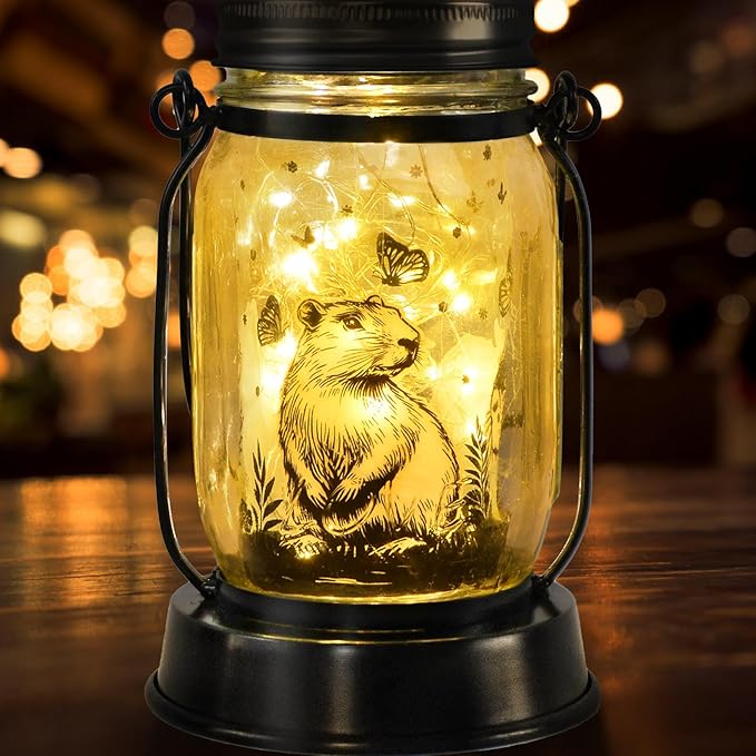 Capybara Gifts for Women/Men Capybara Solar Lanterns Mom Grandma Birthday Present Lantern Memorial Lights Solar Garden Decoration Outside for Yard, Patio,Backyard,Porch Torches - Bloomnest
