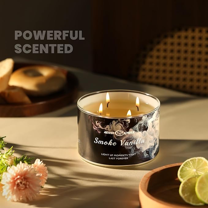 Smoke Vanilla Scented Candles, 18oz Soy Candles Non Toxic 4-Wick Large Candle Jars, Over 50 Hours of Burning Time, Ideal for Gifting, Events, Home Decor - Bloomnest