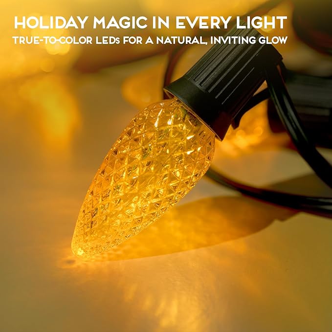 HLO Lighting Set of 25 Yellow C9 Faceted LED Christmas Light Bulbs for Indoor & Outdoor Use | Durable Replacement Bulbs - Bloomnest