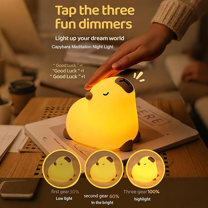 Cute Capybara Night Light, LED Capybara Lamp Rechargeable Touch Bedside Lamp,Squishy Animal Nightlight,3 Levels Dimmable,30Min Timer Nursery Night Light for Kids, Bedroom Baby Boys Girls Gifts - Bloomnest