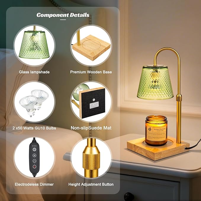 TantaScent Electric Candle Warmer Lamp in Vintage Birdcage Design with Timer – Scented Jar Candle Melter for Home Decor, Housewarming, Birthday, and Christmas (Includes 2 Bulbs) (Light Green) - Bloomnest