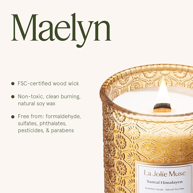 LA JOLIE MUSE Santal Himalayen Candle - Sandalwood, Fig & Amber |19 oz Large Wooden Wick Candle | Natural Soy Wax | 90 Hours Clean Burn | Gift-Ready for Hosts & Gatherings | Elegant Home Décor - Bloomnest