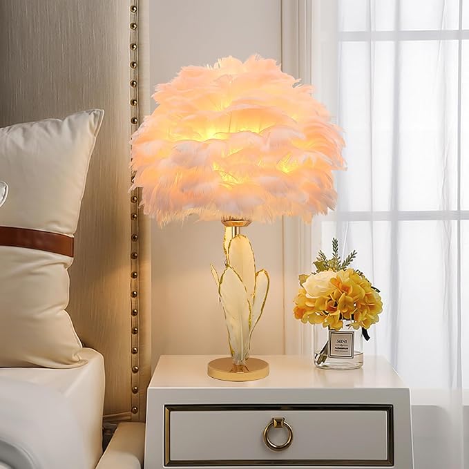 Pink Feather Lamp Goose Furry Table Lamp Princess Modern Fluffy Desk Lamp Simple Wedding Decor Romantic Bedside Night Light for Girl Bedroom Living Room Hotel - Bloomnest
