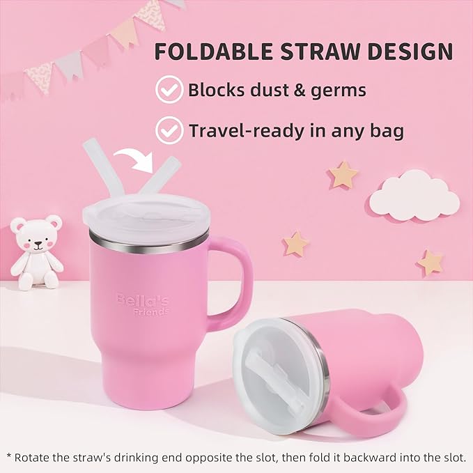 Bella's Friends Handy Mini Tumbler – Adorable 9 oz Sippy Cup for Toddlers 1-3 years old, Flexible Straw, Stainless Interior & Silicone Body, Leak‑Proof, Dishwasher Safe, Ideal for Travel or At Home - Bloomnest