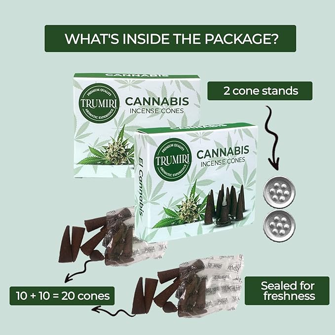 TRUMIRI Cannabis Scented Incense Cones - Total 20 Cone Incense - Dual Pack of 10 Insence Cones - Incense Cones Scented - Cone Incense Scents - Insense Cones - Incent Cone TRUMIRI