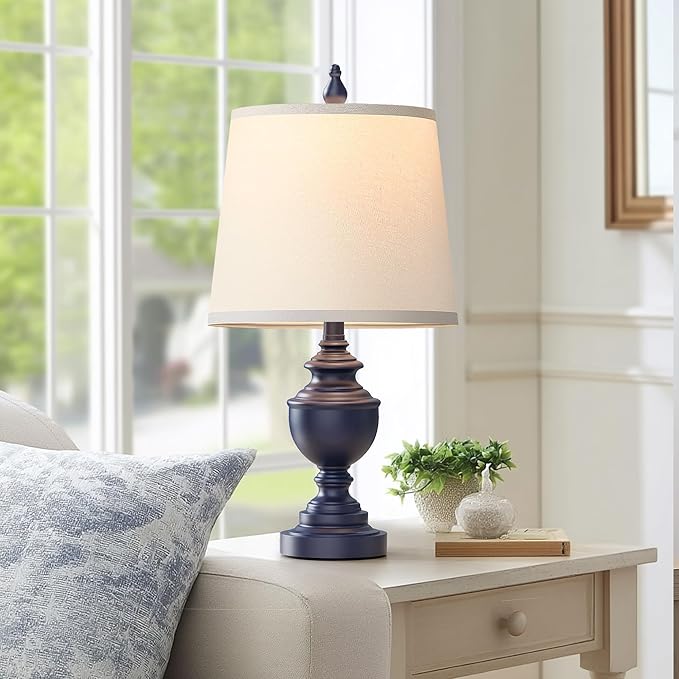 PARTPHONER Retro Table Lamps Set of 2, Bedside Lamp for Bedroom Rustic Farmhouse Table Lamps for Living Room, Vintage Nightstand Lamps with White Shades, Blue - Bloomnest