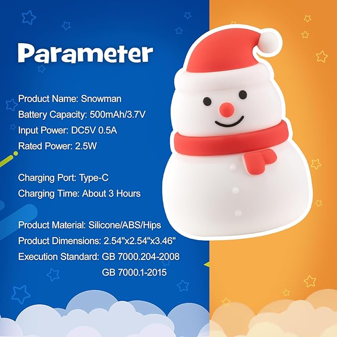 Squishy Christmas Snowman Night Light with RGB Modes Dimmable Nursery Breastfeeding Nightlight Hangable Cute Christmas Lamp Novelty Rechargeable Silicone Touch Bedside Lamp for Bedroom Dorm Decor - Bloomnest