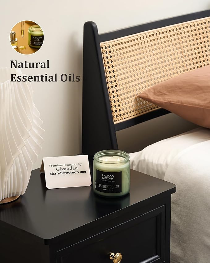 M&SENSE Bamboo Peony Scented Candle, 11.6oz Aromatherapy Jar Candle, 70 Hour Burn Time, Natural Soy Wax Blend, Stress Relief, Home Fragrance - Bloomnest