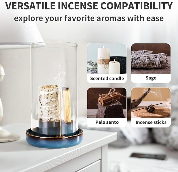Incense Holder for Sticks with Glass Ash Catcher, Anti-Ash Flying, 4 in 1 Incense Burner Palo Santo Holder Insence-Stick Holder and Candle Holder for Burning Sage and Sticks for Burning - Bloomnest