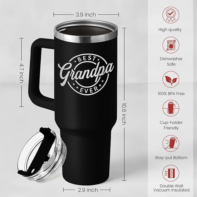 SANDJEST Best Grandpa Ever Tumbler with Handle 40oz, Grandfather Gifts for Birthday Christmas Fathers Day Valentines, Presents for Grandpas Granddad Papa Gifts from Granddaughter Grandson - Bloomnest