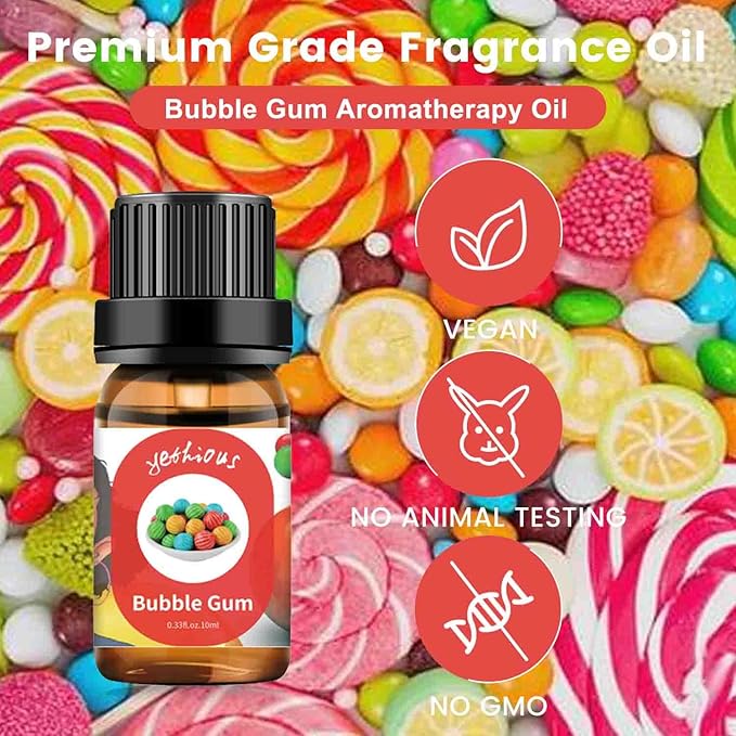 yethious Cotton Candy Bubble Gum Essential Oil Set, Cotton Candy Oil for Diffuser, Aromatherapy, Candle Soap Making - 2 Pack 0.33 Fl Oz Cotton Candy & Bubble Gum Oil - Bloomnest