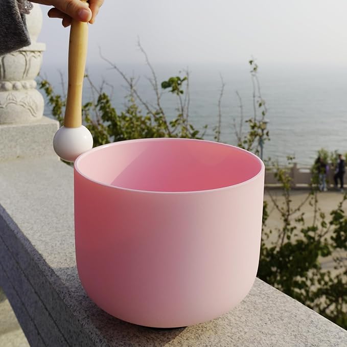 Hye-eun 432HZ Crystal Singing Bowls Set，7-11 Inch 3pcs Frosted Pink Quartz Chakra Bowl for Meditation Sound Healing with Travel Carry Case Bag Yoga Meditation Healing Sound Therapy (7"A 9"E 11"D) - Bloomnest
