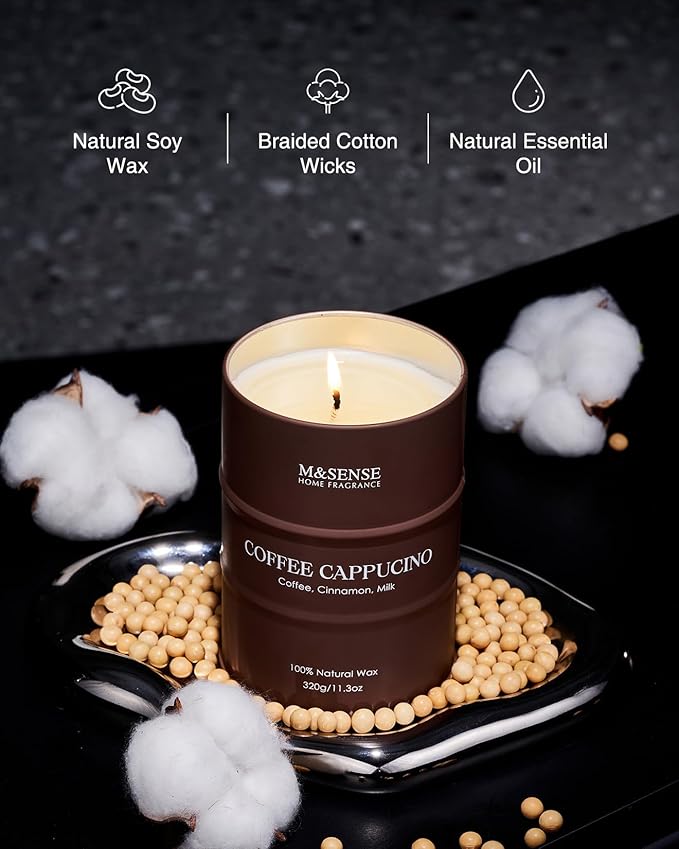 M&SENSE Coffee Cappucina Scented Candles, Soy Natural Wax Candle 11.3oz 70 Hours Long Lasting Burning, Strong Coffee Aroma Candle Unique Housewarming Appreciation Gifts - Bloomnest
