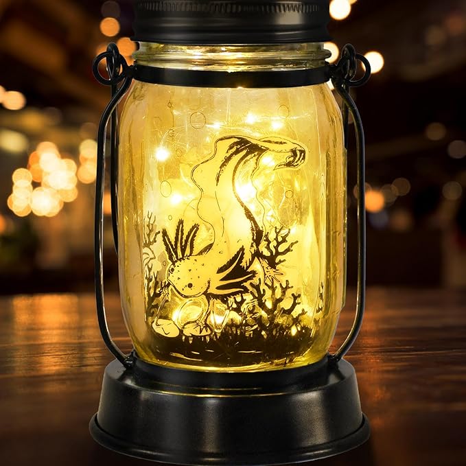 kyoryuger Axolotl Gifts for Women/Men/Kids Axolotl Solar Lanterns Mom Grandma Birthday Present Lantern Memorial Lights Solar Garden Decoration Outside for Yard, Patio,Backyard,Porch Torches - Bloomnest