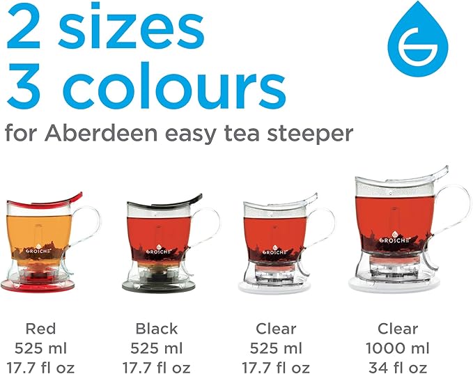 GROSCHE Aberdeen Tea Infuser Teapot & Smart Tea Maker - BPA-Free, Drip-Free Design | Coaster | Easy Brew | Easy Clean Steeper | Loose Leaf Brewing - Stylish Design | 17.7 oz - 525 ml - Black - Bloomnest