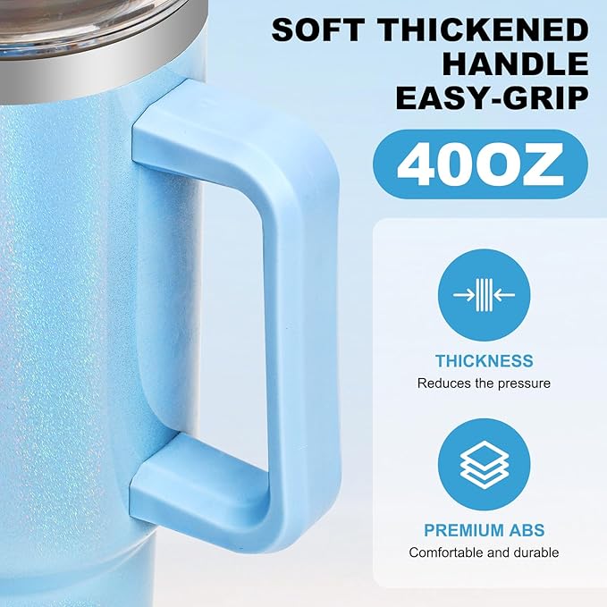40 oz Tumbler with Handle and Flip Straw Lid, Vacuum Insulated Leak Proof Double Walled Stainless Steel Glitter Travel Mug Tumblers, Maintains Cold Ice and Heat for Hours(Blue) - Bloomnest