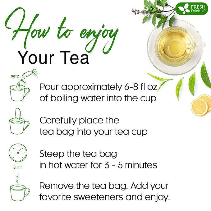 FreshDrinkUS, Premium 135 Tulsi Green Tea Bags, 100% Natural, Blend of Tulsi Holy Basil Leaves, and Green Tea Leaves. Made with Natural Material Tea Bags. No Sugar, Vegan. - Bloomnest