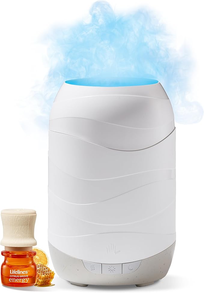 Lifelines Waves Ultrasonic Essential Oil Diffuser with Essential Oil Blend, 200ml - Aromatherapy Diffuser with Cascading Mist, Colored Lights & Auto-Shut Off Features - Home & Bedroom Essentials LifeLines