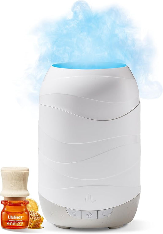 Lifelines Waves Ultrasonic Essential Oil Diffuser with Essential Oil Blend, 200ml - Aromatherapy Diffuser with Cascading Mist, Colored Lights & Auto-Shut Off Features - Home & Bedroom Essentials LifeLines