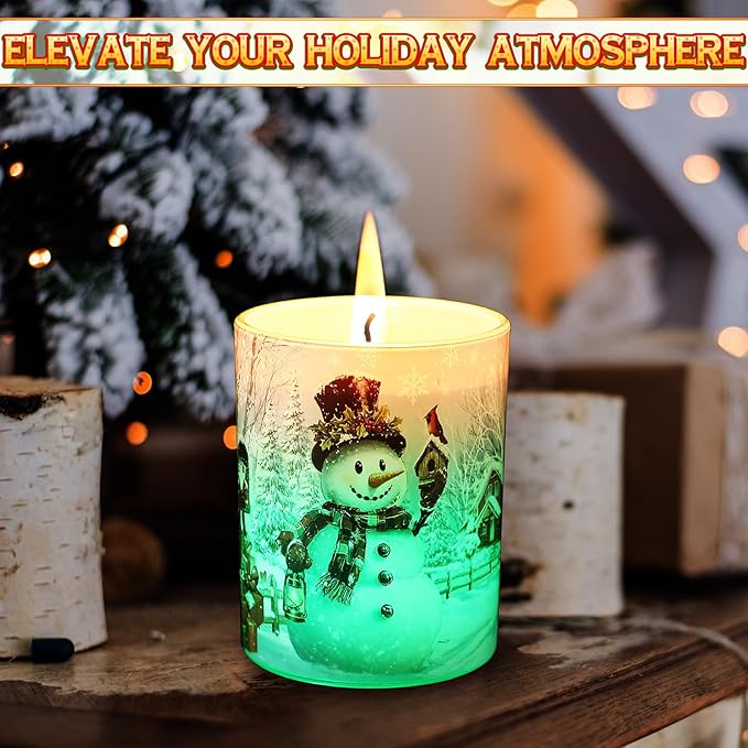 Merry Christmas Candle Jars, LED Xmas Scented Candles Can Change Into Multiple Colors, 7.6oz Soy Wax Fir Holiday Candles for Winter Small Merry Christmas Gifts(Snowman) - Bloomnest