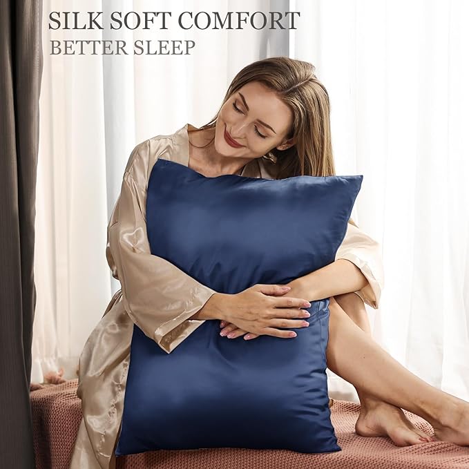 Adubor 100% Silk Pillowcase - Mulberry Silk Pillow Cases, 23 Momme 6A Grade Fibers, Silk Pillow Case for Hair and Skin Health, with Hidden Zipper (Queen 20''x30'', Navy Blue, 1PC) - Bloomnest
