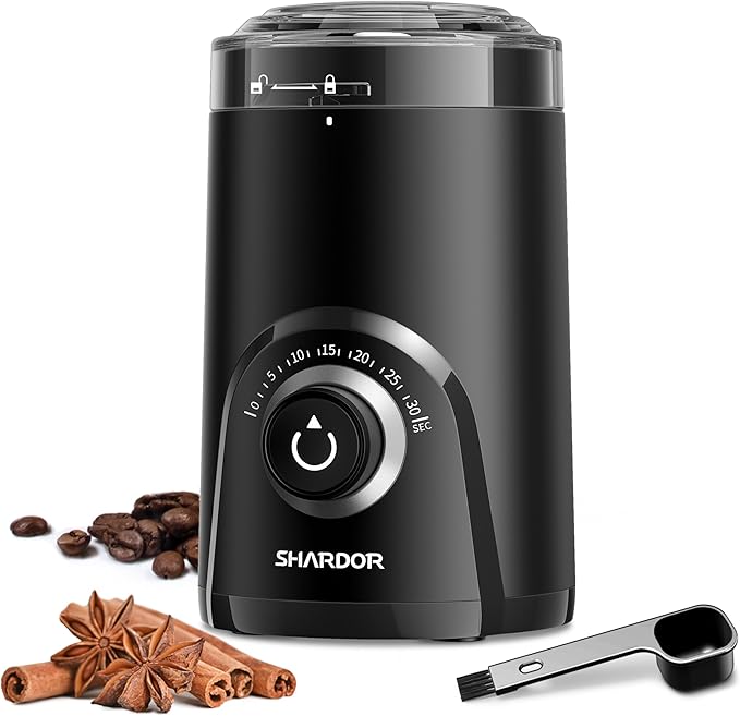 SHARDOR Electric Super Silent Blade Coffee Grinder, Timed Grind Control Rotary Knob, Adjustable Coarse to Fine for Coffee Beans, Spices & Herbs, Black - Bloomnest