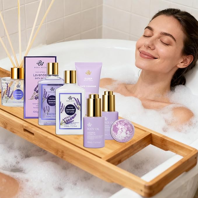 35 Pcs Valentines Day Gifts for Women, Lavender Bath and Body Gift Basket, Facial Skin Care Set, Spa Kit, Self-Care Set, Face Sheet Mask, Necklace, Birthday, Christmas, Mother Day, Anniversary - Bloomnest