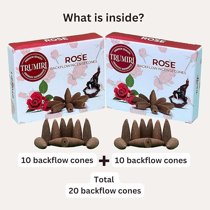 Rose Backflow Incense Cones - Total 20 Incense Cones Waterfall - Dual Pack of 10 Incense Backflow Cones - Waterfall Incense Cones - Incense Waterfall Cones TRUMIRI