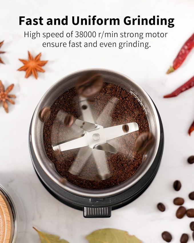 SHARDOR One Touch Coffee Grinder Electric, Spice, Herb, For Coffee Bean Spices and Seeds with 1 Removable Stainless Steel Bowl, Dry Grinder, Silver - Bloomnest