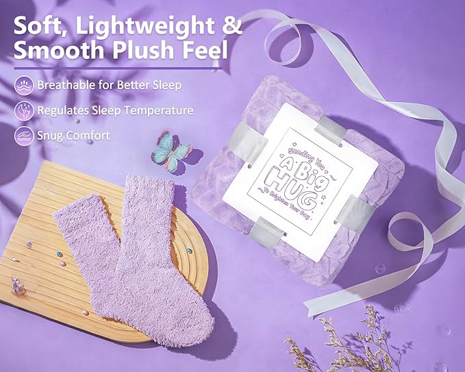 Gift Basket for Women, Birthday Gifts for Women Self Care Gifts Get Well Soon Gifts, Flannel Blanket,Tumbler, Relaxing Spa Gifts for Mom Best Friend Wife Girlfriend Sister Her (Purple)
