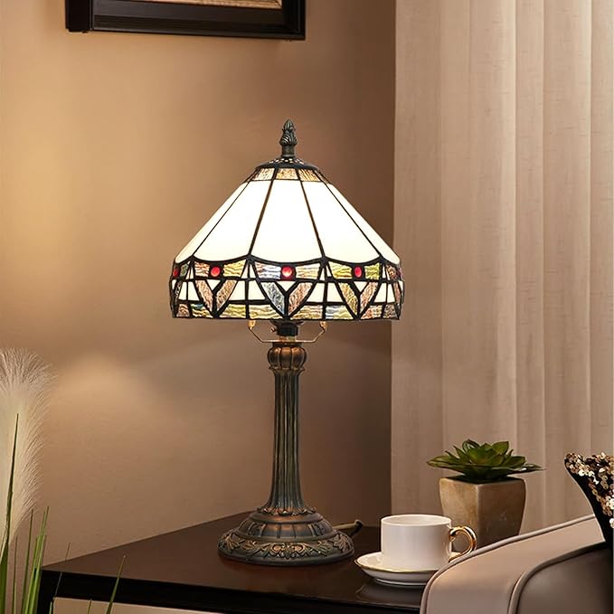 Tiffany Lamp 8 Inch Small Stained Glass Table Lamp With Roman Nordic Style Design Warm Color Reading Light Dining Rooms Bedrooms Offices Study Rooms Tiffany Style Retro Home Decoration Crafts (White) - Bloomnest