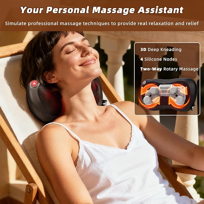 Zenopax Shiatsu Back and Neck Massager with Heat, 3D Deep Tissue Kneading, Cordless Rechargeable Electric Massage Pillow for Muscle Pain Relief, Use at Home, Car, Office, Gifts for Men Women - Bloomnest
