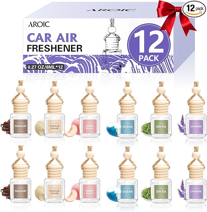 AROIC 12 Pack Car Air Freshener, Car Smell Air Freshener Diffuser Essential Oil Scent for Women & Men, Car Accessories Interior, Valentine's Day Gifts Hanging Auto Light Fragrance with Many Flavors - Bloomnest