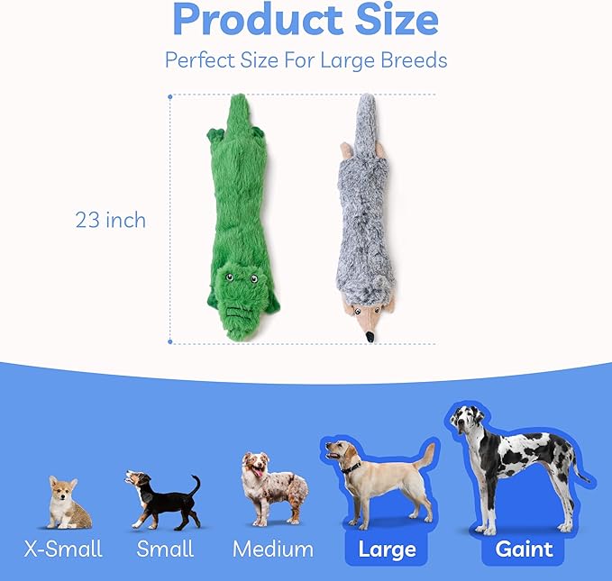 SHARLOVY Dog Squeaky Toys No Stuffing 2 Pack, Plush Crinkle Dog Toys for Large Breed, Durable Doggie Chew Cute Animals Puppy Toy for Teething - Bloomnest