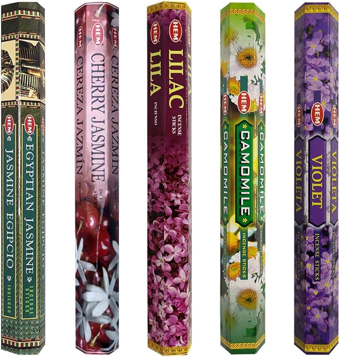 TRUMIRI Incense Sticks Variety Pack #13: 5 Fragrances (Egyptian Jasmine, Cherry Jasmine, Lilac, Camomile, Violet) - 100 Sticks (20 of Each) with Holder - Bloomnest
