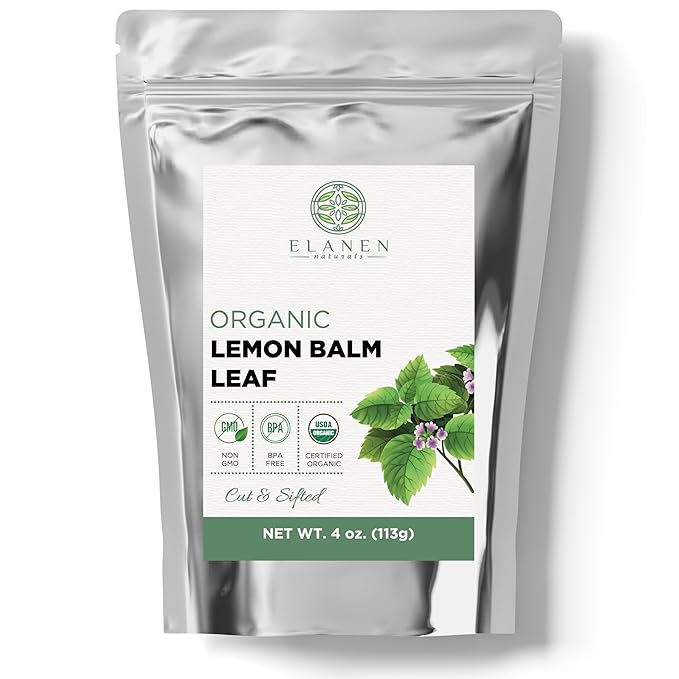 Elanen Naturals Organic Lemon Balm Herb 4 oz. (113g), USDA Certified Organic Lemon Balm Dried Loose Leaf Tea, Melissa Officinalis, Melisa Tea, Te De Toronjil, Cut & Sifted - Bloomnest