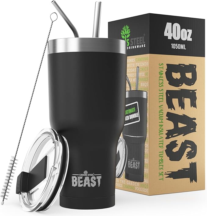 Beast 40 oz Tumbler Stainless Steel Vacuum Insulated Coffee Ice Cup Double Wall Travel Flask (Matte Black) - Bloomnest