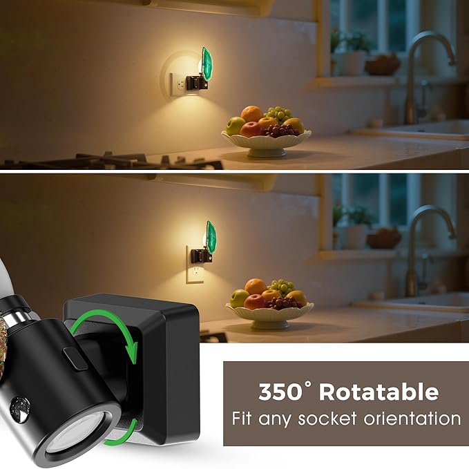 L LOHAS LED Night Light, Night Lights Plug into Wall, Agate Nightlight Rotating, Dimmable Nightlights Plug in with Light Sensor, Soft White Nightlights for Bathroom Bedroom Hallway, 1 Pack(Green) - Bloomnest